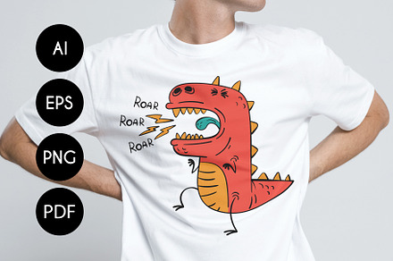 Dinosaur roar cartoon illustration.