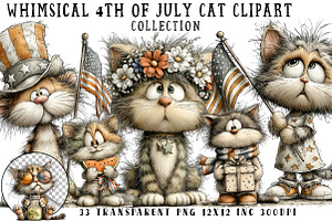 Whimsical 4th Of July Cat Clipart, an Illustration by OK Design