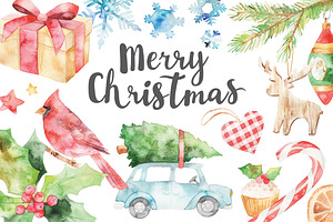 watercolor Merry Christmas set