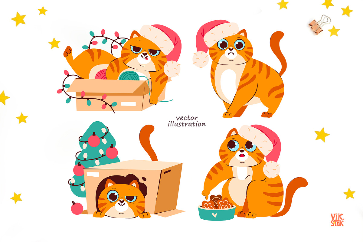 Christmas Cat illustrations, an Animal Illustration by vik.stock (Photo 2 of 4)