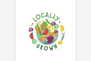 Locally grown label. Editable isolat, a Food Illustration by Anna's Shop