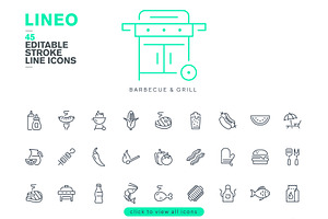 LINEO - 45 BARBECUE ICONS