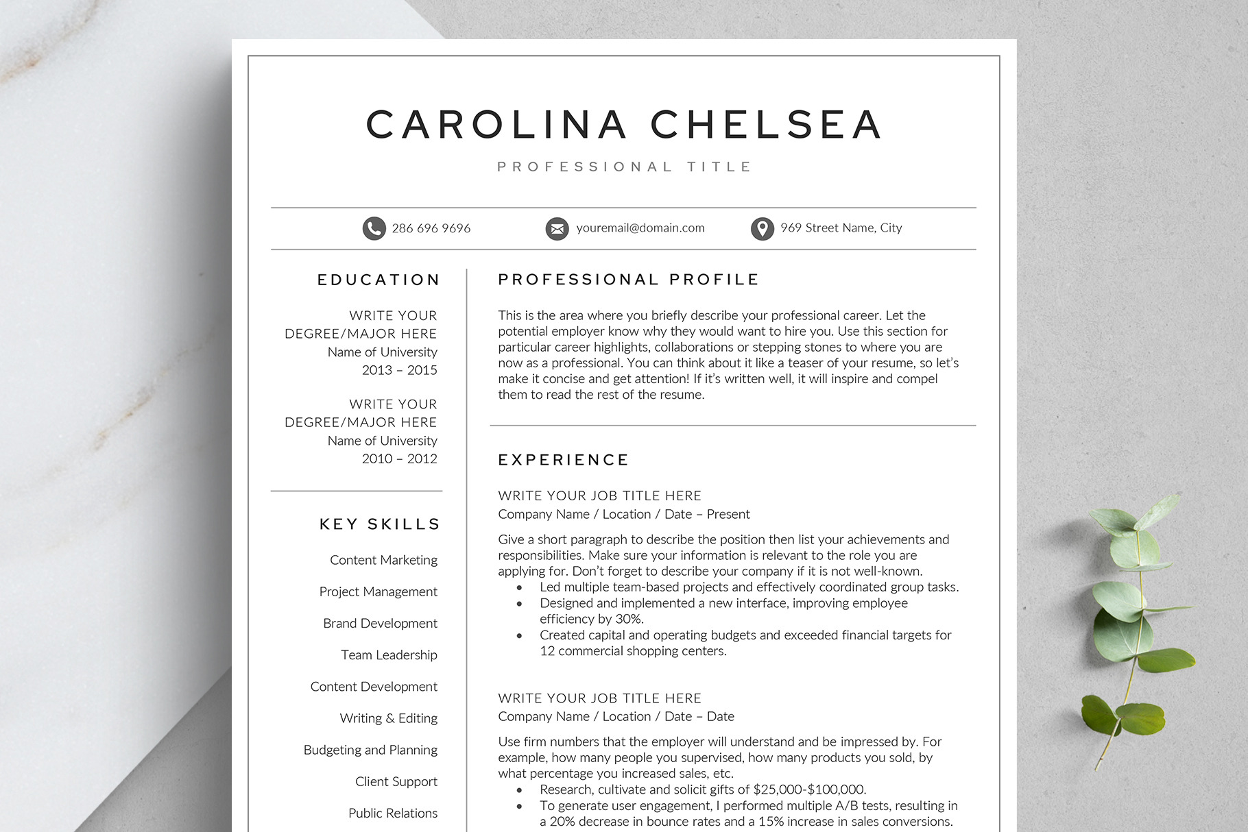 Resume/CV Template - CAROLINA, a Resume Template by TheStandOutResume