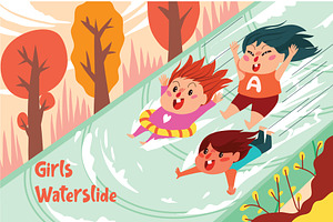 Girls Waterslide - Illustration