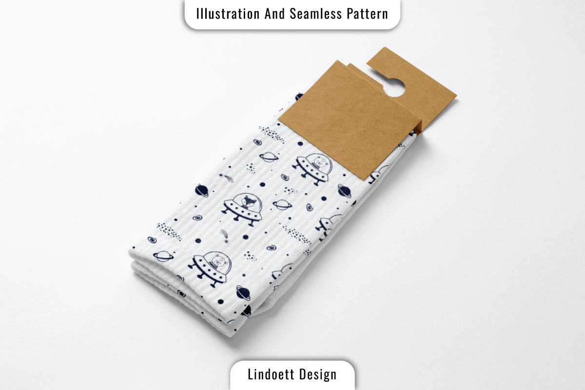 Cute pattern with space and animal, a Pattern Graphic by lindoet23 (Photo 3 of 4)