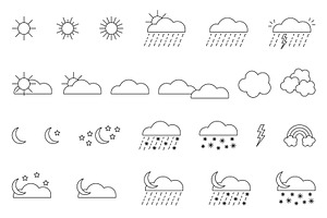 24 Vector Weather Icons Set Graphics, an Outline Icon by Wellington Cove Design