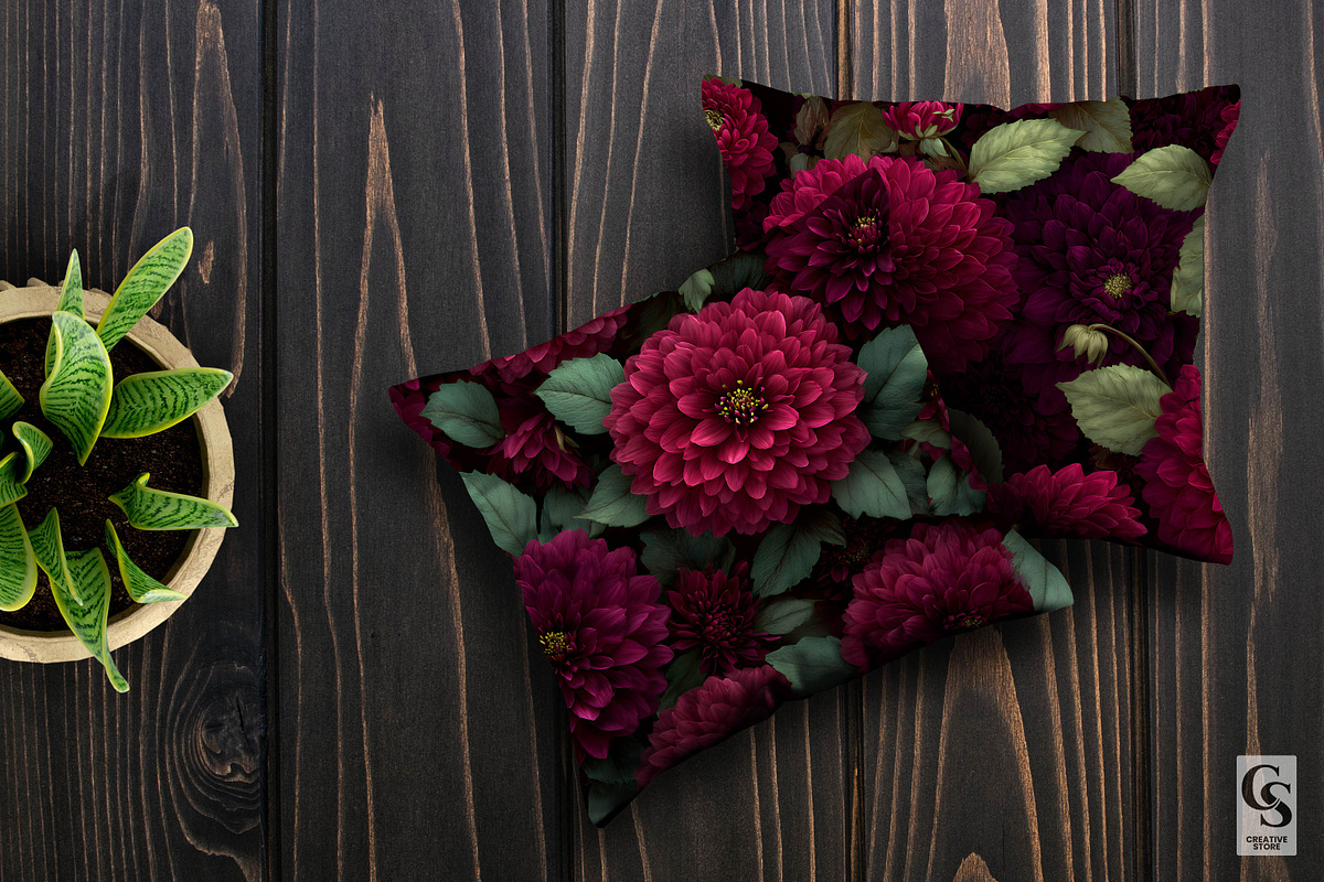 Burgundy Dahlia Flower Digital Paper, a Pattern Graphic by Creative Store (Photo 5 of 5)