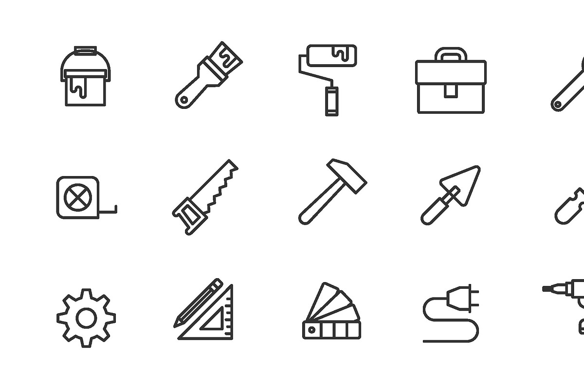construction tools icons set, an Outline Icon by nicollr's store (Photo 1 of 3)