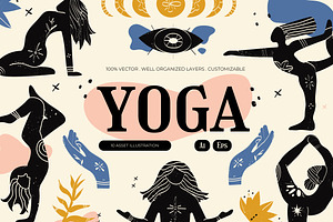 Cream Yoga Asset Illustration Set, a Sport Illustration by graphicook