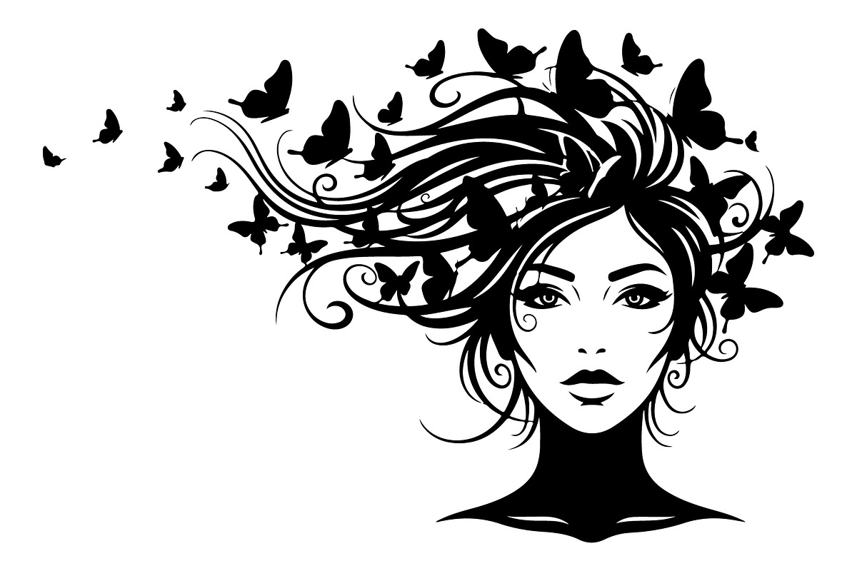 Woman Butterfly Hair Silhouette, an Object Illustration by yasushie (Photo 7 of 31)