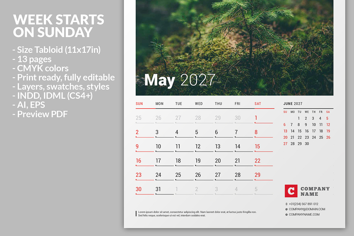 Wall Calendar 2027 (WC039-27), a Stationery Template by mikhailmorosin (Photo 2 of 7)