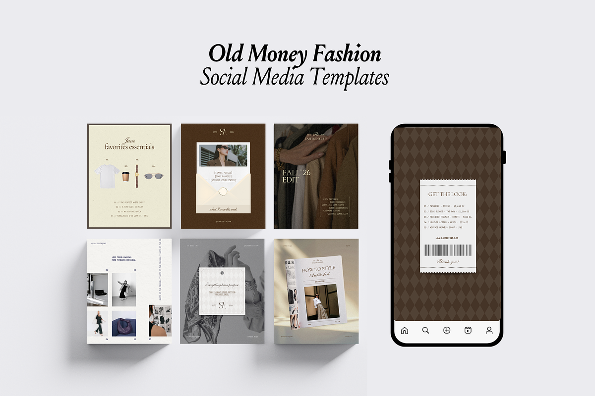 Old Money Fashion Social Templates, a Social Media Template by CanvaTemplateClubCo (Photo 7 of 12)