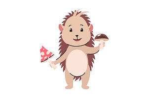 Lovely hedgehog with mushrooms. Cute, an Animal Illustration by the8monkey