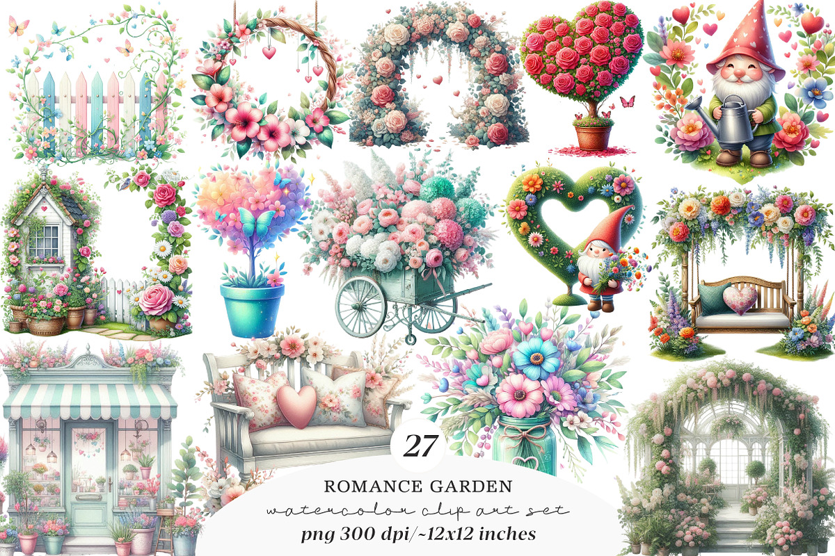 Valentine Clipart Romance Garden Png, an Illustration by SinaCreation (Photo 1 of 11)