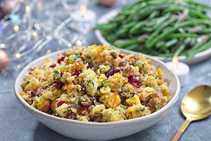 Traditional Cranberry pecan cornbread dressing for poultry or meat stuffing, in, a Food & Drink Photo by iuliia_n