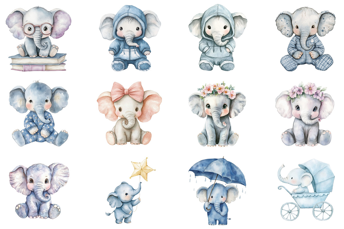 Watercolor Elephant Clipart, an Illustration by CitraGraphics (Photo 5 of 5)