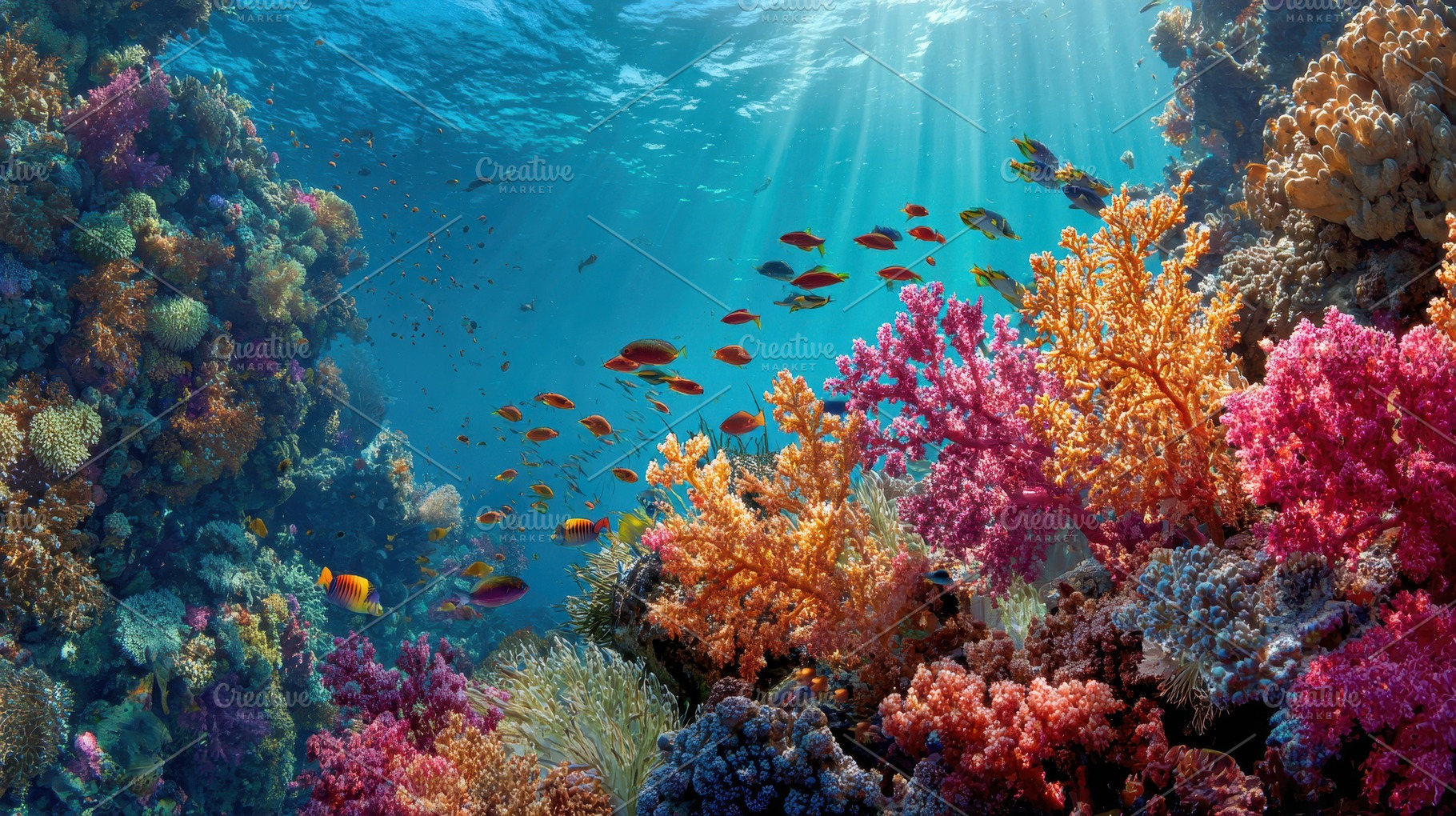 Coral reef, colorful fish swimming, a Photo by Pavel_design