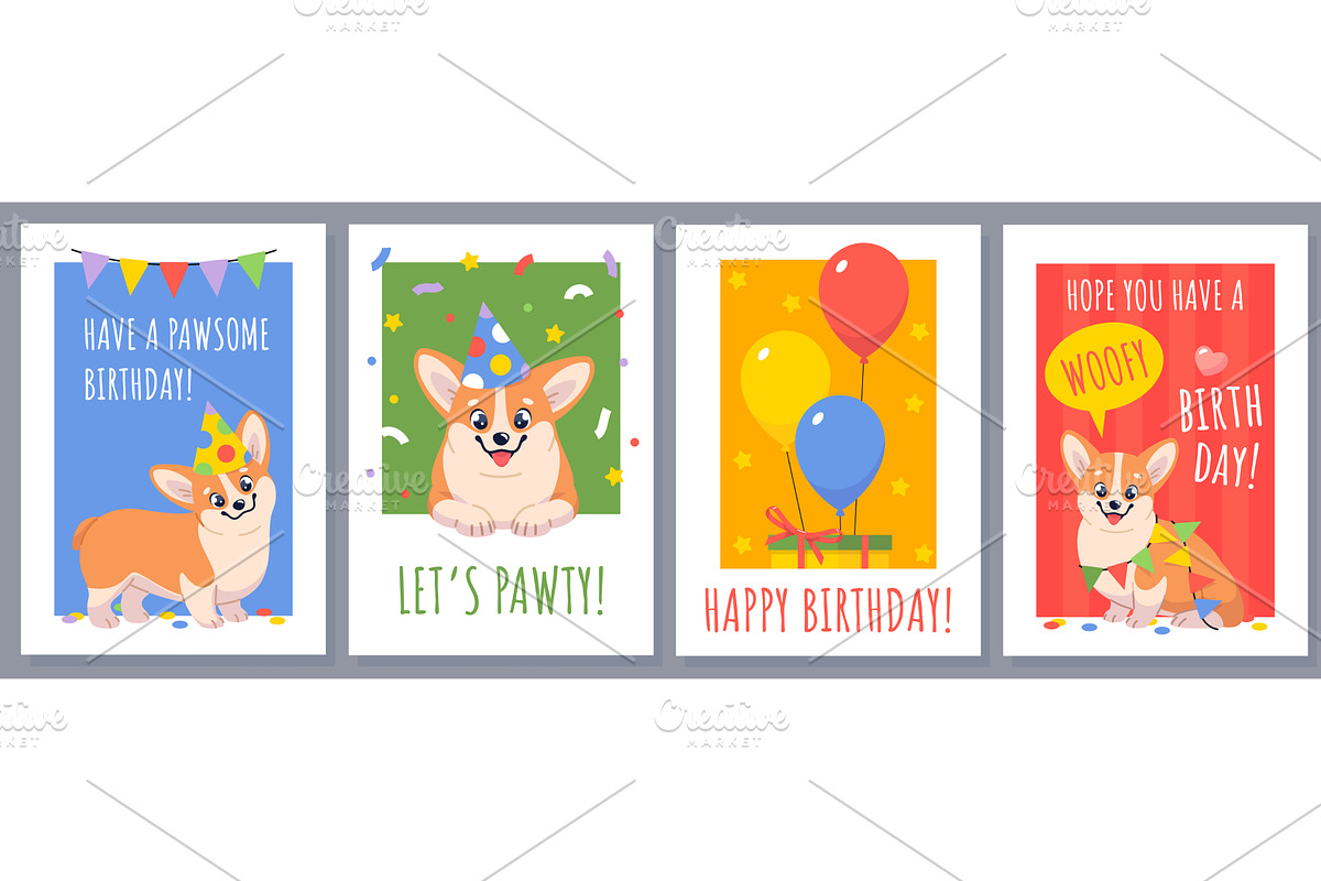 Cute corgi dog cards. Cartoon pet, an Animal Illustration by YummyBuum