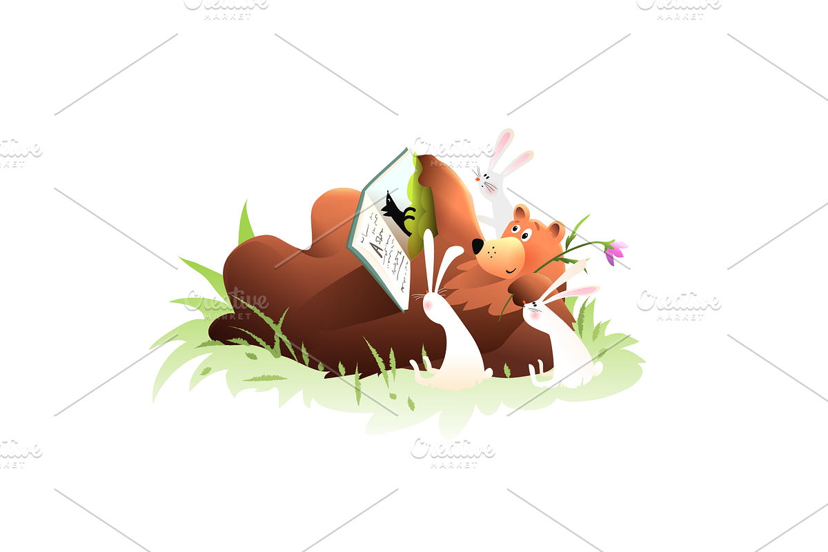 Bear and Bunny Read a Book in Forest, an Animal Illustration by Popmarleo Shop (Photo 2 of 3)