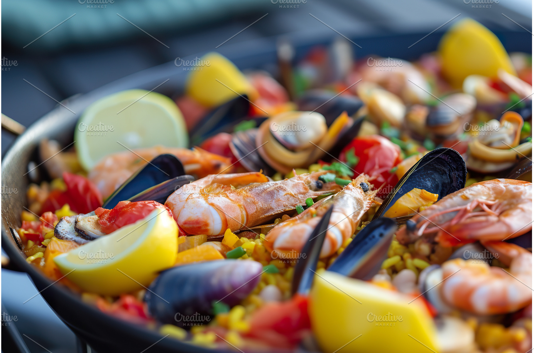 Delicious seafood paella with shrimp, a Food & Drink Photo by Lermont51