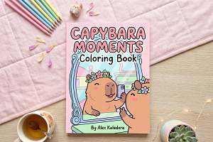 Capybara Moments Coloring Printable, an Object Graphic by Image for Sale