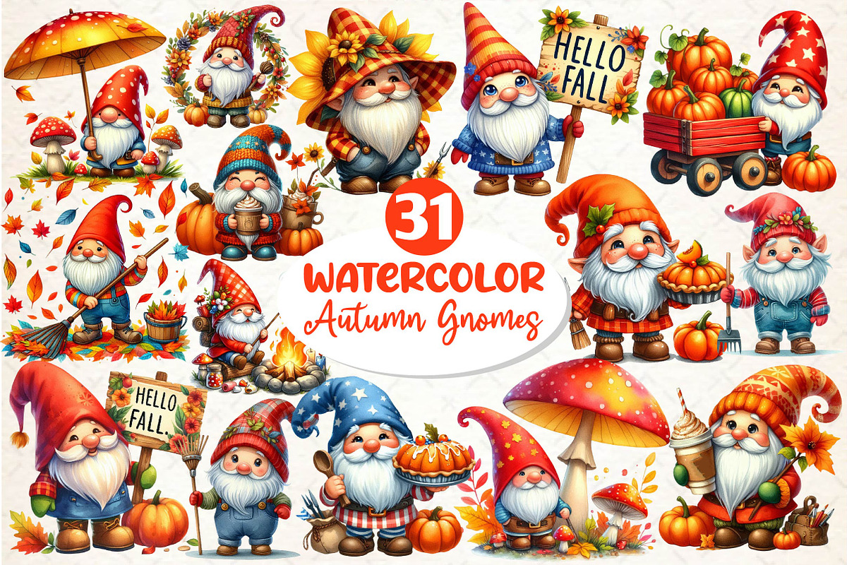 Autumn Gnomes Clipart, an Illustration by Dream Creation (Photo 1 of 6)