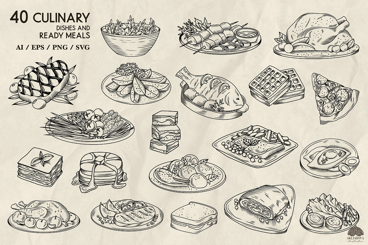 Culinary line art + Procreate, an Object Graphic by Skliarova (Photo 2 of 5)