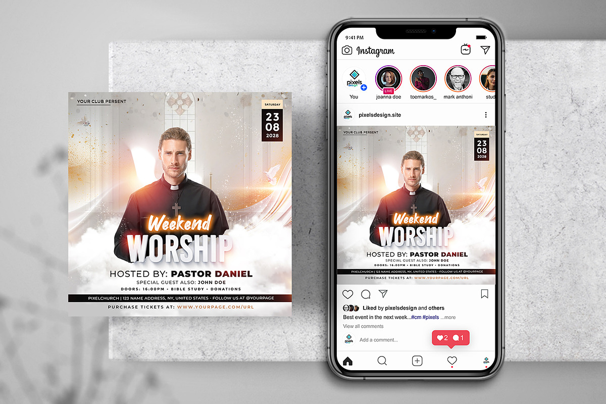 Worship Church Instagram Flyers Set, a Flyer Template by PixelsDesign (Photo 4 of 5)