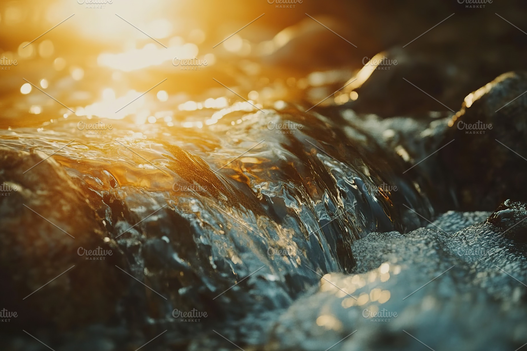Stream of water flowing down in the forest with sun rays, a Nature Photo by AlyaAnd