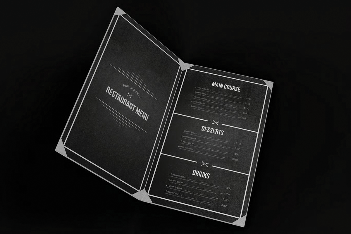 Restaurant Menu Mockup, an Advertising Mockup by skybluecreative (Photo 1 of 2)