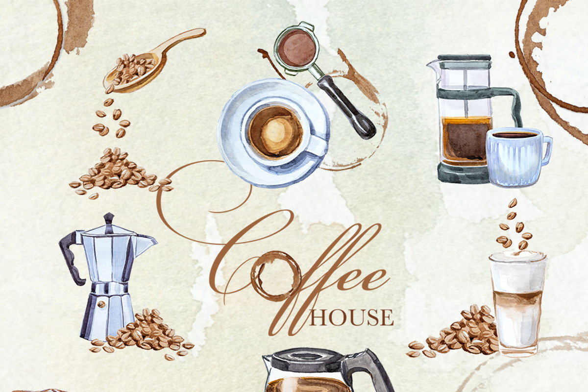 Hand Painted Coffee House Clipart, a Food Illustration by ArtCreationsDesign (Photo 5 of 9)