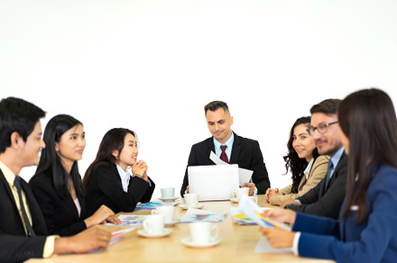 Senior businessman presentation meeting with laptop and discussi, a Person Photo by Art_Photo