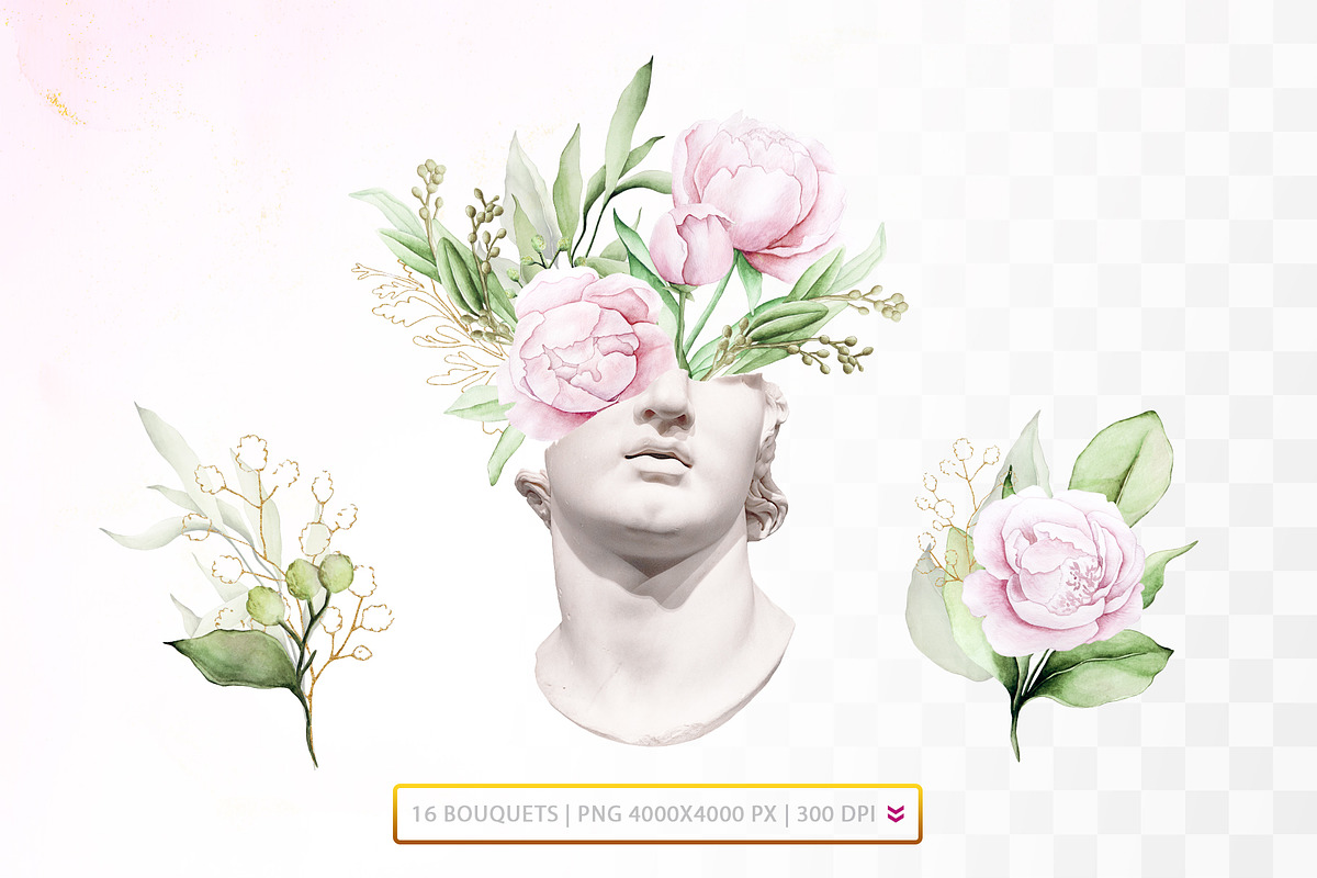 Peonies & Gold light watercolor set, an Object Graphic by Integrity_store (Photo 2 of 8)
