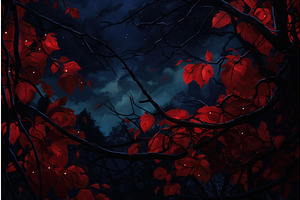 Serene Red Leaves Night Foliage