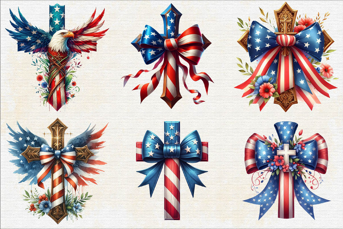 Christian Cross 4th of July USA Bow, an Illustration by SVGArt (Photo 6 of 6)