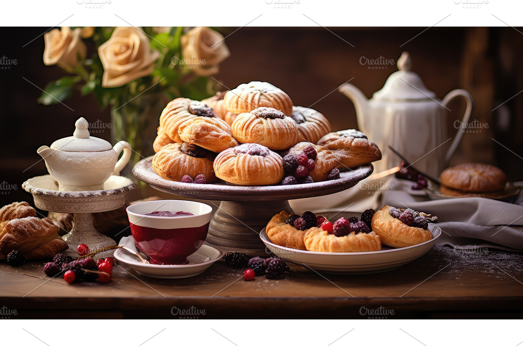office desk food background ai, a Food & Drink Photo by pikepicture