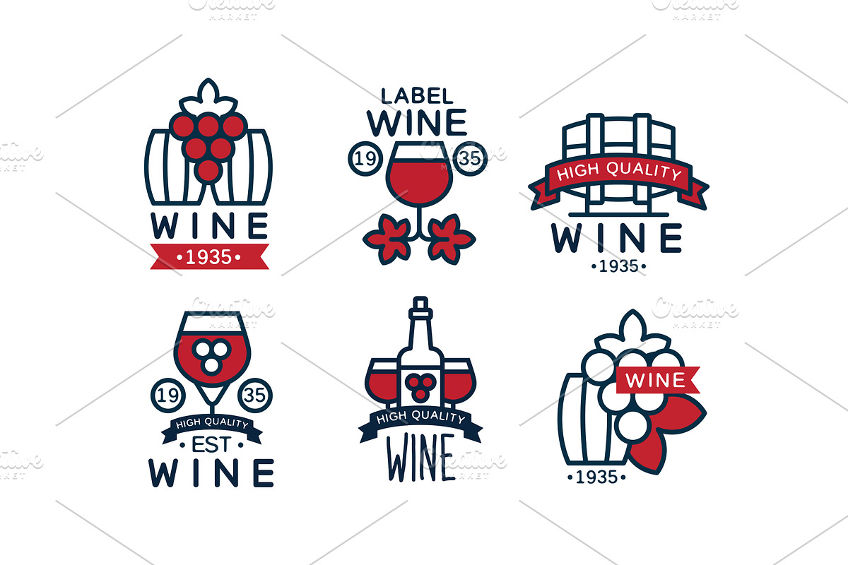 Wine High Quality Retro Labels, a Food Illustration by TopVectors