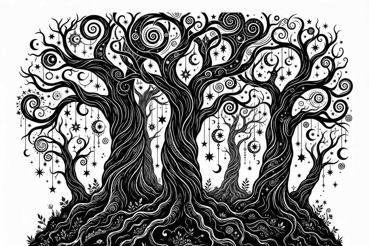 50 Mystical Galaxy Forest Silhouette, a Technology Illustration by Amazin_art (Photo 5 of 33)