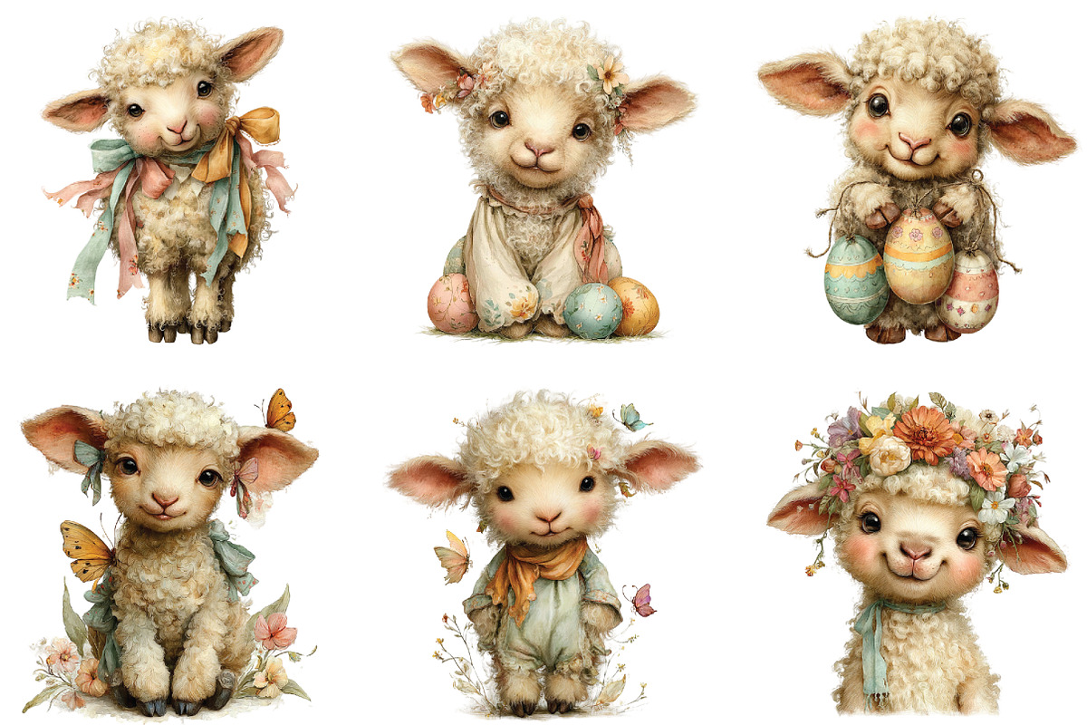 Watercolor Easter Sheep Clipart, an Illustration by CraftArtStudio (Photo 3 of 6)