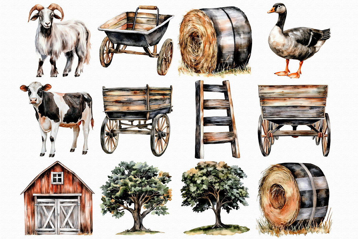 Watercolor Farm Animals Clipart, an Illustration by Libby Wishes (Photo 7 of 7)