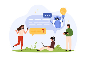 Interacting AI Chatbot design, a Technology Illustration by Flashvector