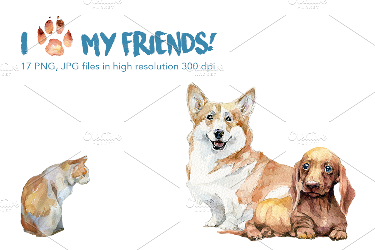 Watercolor dog breeds pack, an Animal Illustration by dm_art (Photo 6 of 6)