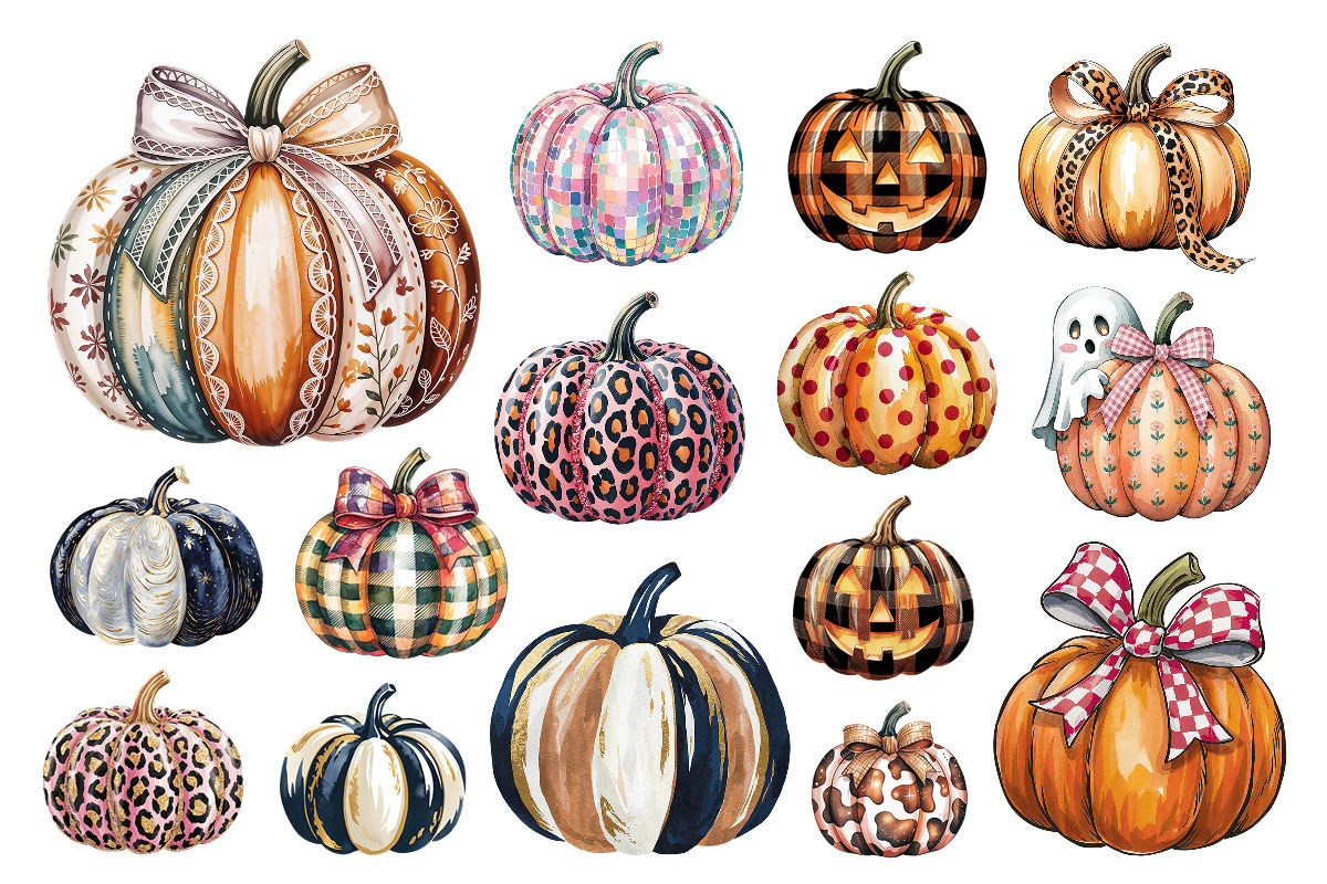 Fall Pumpkins Clipart Bundle 50 PNG, a Seasonal Illustration by Whimsy Brush Studio (Photo 6 of 9)