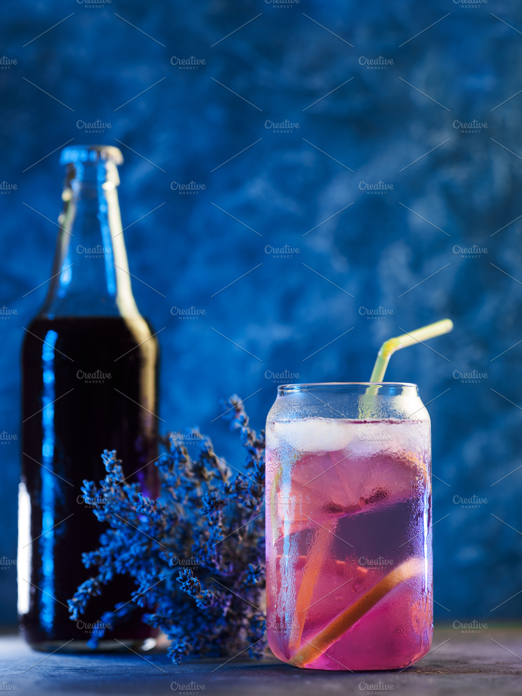 homemade summer lavender lemonade with lemon. Cold refreshing summer drink, lav, a Food & Drink Photo by PavelKant