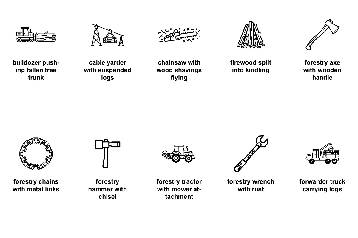 Forestry and logging machinery Icons, an Outline Icon by Nurlan's shop (Photo 2 of 6)