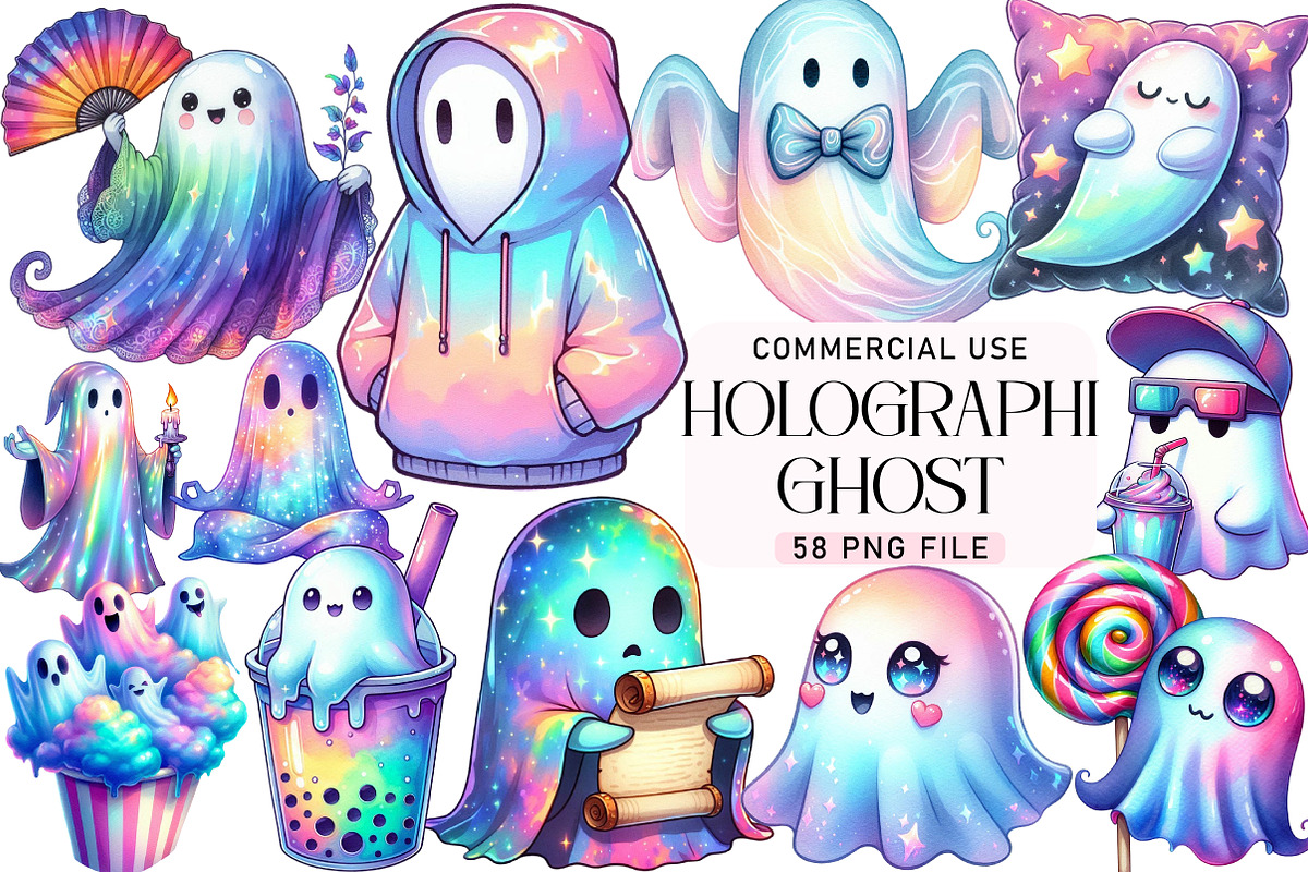 Cute Halloween Ghost Holographic, an Illustration by Daily.Designs (Photo 1 of 6)