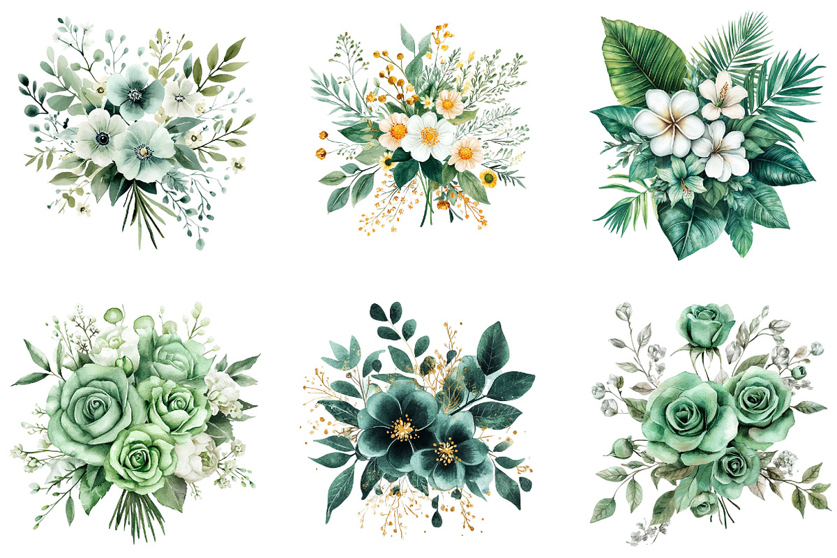Emerald Flower Bouquet Clipart, an Illustration by DreamArtGraphic (Photo 3 of 4)