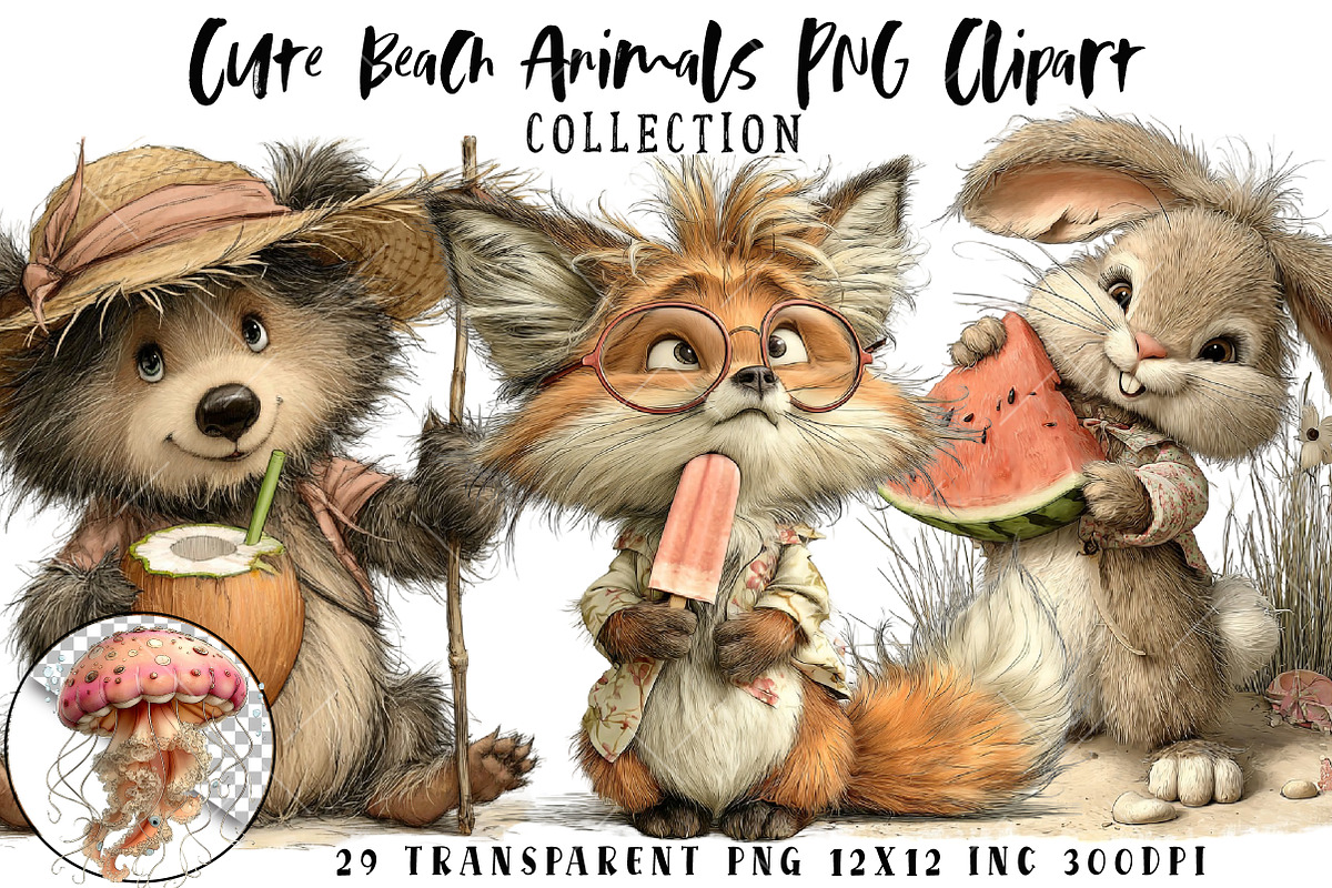 Cute Beach Animals PNG Clipart, an Illustration by OK Design (Photo 1 of 6)