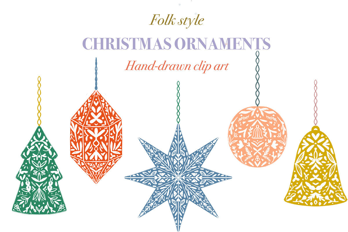 Folk style Christmas ornaments, a Decorative Illustration by Katie Lisker