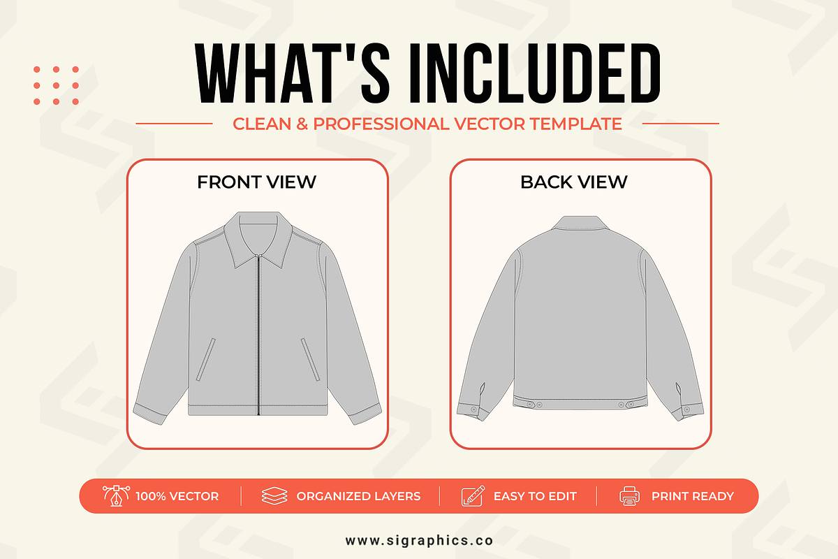 Zip-up Work Jacket Vector Template, a Shirt Mockup by S.i. Graphics (Photo 2 of 3)